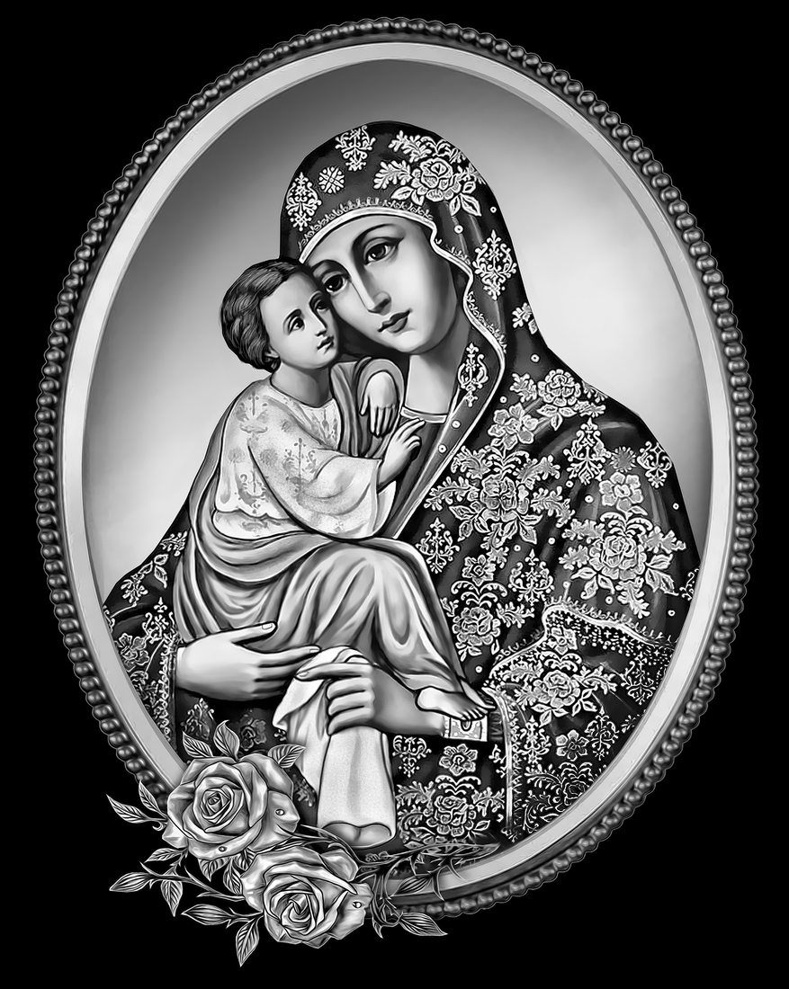 Обратная сторона № 4: Богородица с младенцем в овале.